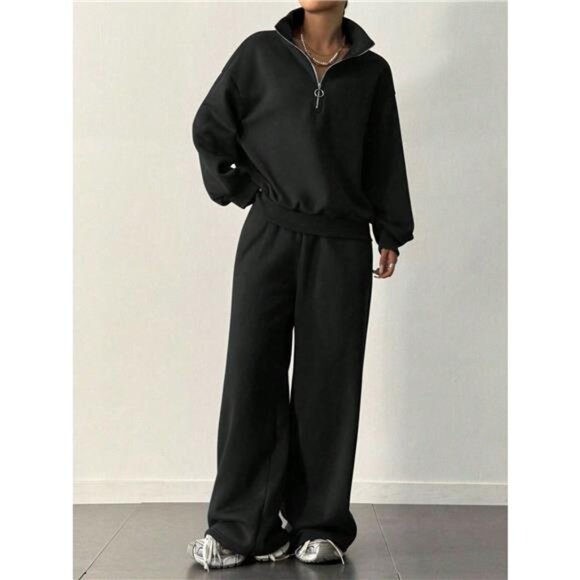 Half-Zip Long Sleeve Sweatshirt and Pants Set - Picture 1 of 11